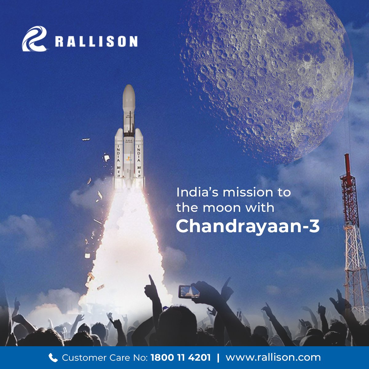 rallisoncables's tweet photo. Cheering as Chandrayaan 3 takes off! 

Rallison Group stands tall, supporting India's space odyssey. Together, we reach for the stars! 🚀

#Rallison #WiresbyRallison #Chandrayaan3 #ISRO #ISROIndia #Space #Moon #NASA #MoonMission #ProudIndian #IndiaOnTheMoon #Chandrayaan3Launch https://t.co/hxzAXRPCFy