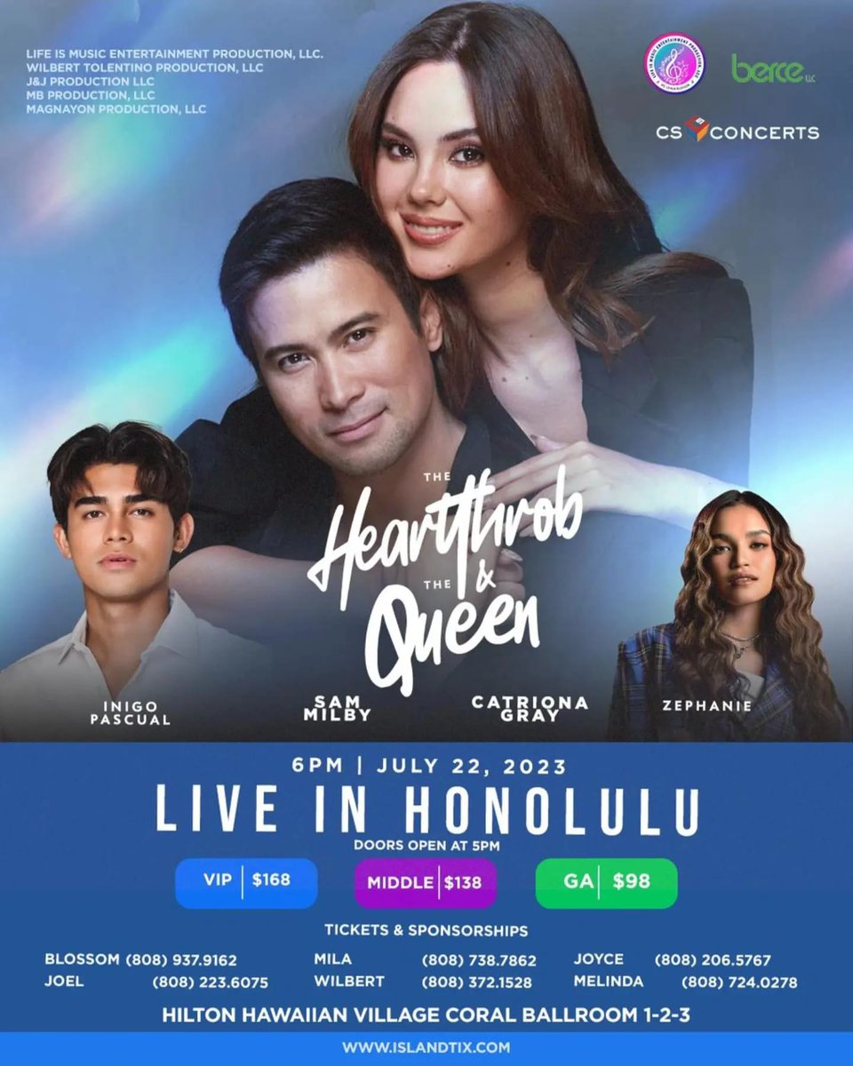 7 DAYS TO GO! ❤️👑 The Heartthrob & The Queen @samuelmilby | @catrionaelisa @InigoDPascual | @imzephanie July 22, 2023 Hilton Hawaiian Village Coral Ballroom 1-3 See you soon Hawaii! #TheHeartthrobAndTheQueen #CSconcerts #Berce