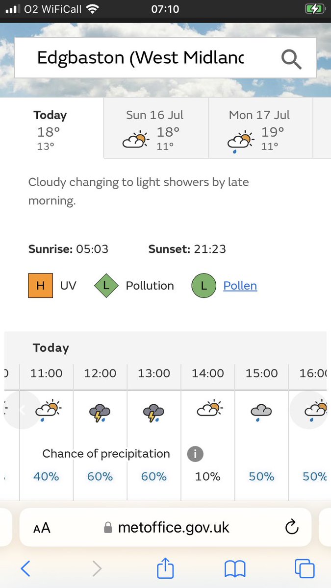 It’s T20 Finals day at Edgbaston. Brown Hats playing at 2.15. It always rains at Edgbaston when Surrey play there. It looks like that today. I’ll go of course but it’s not looking good.