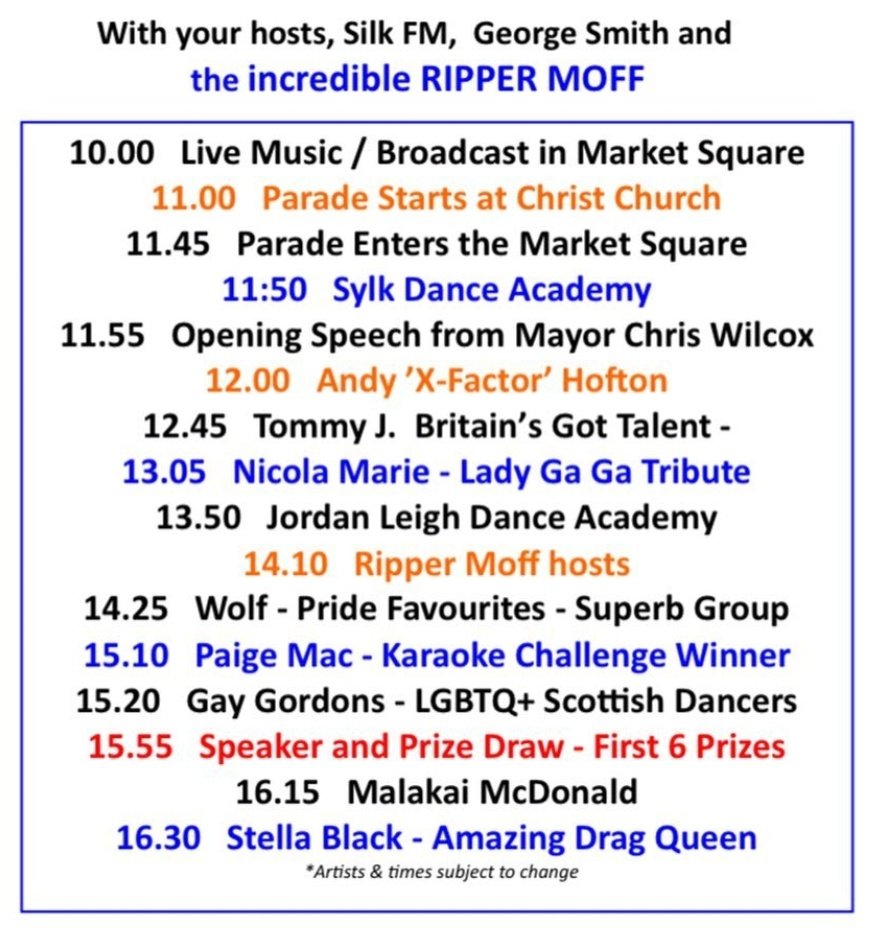 Happy Macclesfield Pride Day! 
We may not have the best weather, but bring your brolly and your waterproof poncho and join our fun as we parade, party and protest! 
@silk1069 @superbowl_uk @SylkDance #AndyHofton @TommyJENTS @ladygaga #Tribute #JordanLeighDance  @GayGordonsMcr