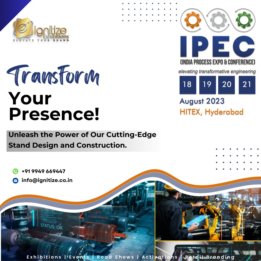 'Join us at IPEC 2023 and let us #design and #construct the #exhibition #stand that #showcases your #brand in the most #captivating and #innovative way!'
Contact us for more details on
+919949669447
info@ignitize.co.in
#marketing #india #telangana #hyderabad #ipec #ipec2023