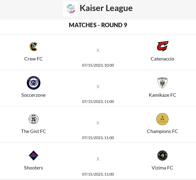 TheGist16's tweet photo. Kaiser League Week 9 Fixtures 

Crew and Catenaccio face off fresh of defeat last weekend. The Gist then host Champions whilst Vizima face off against runaway league leader Shooters. Lastly, can Soccerzone register their first points vs Kamikaze?

#WherePassionMeetsFutsal https://t.co/2VrRgME8cW