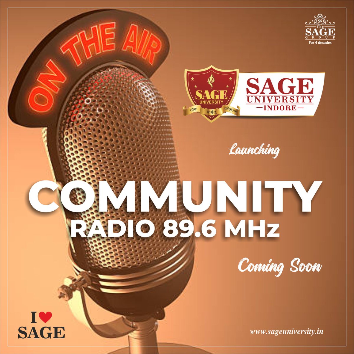 Get ready to tune in! SAGE University Indore is excited to announce the  upcoming launch of our very own community radio. #SAGE #89.6  #communityradio #comingsoon #radio #fm #indore