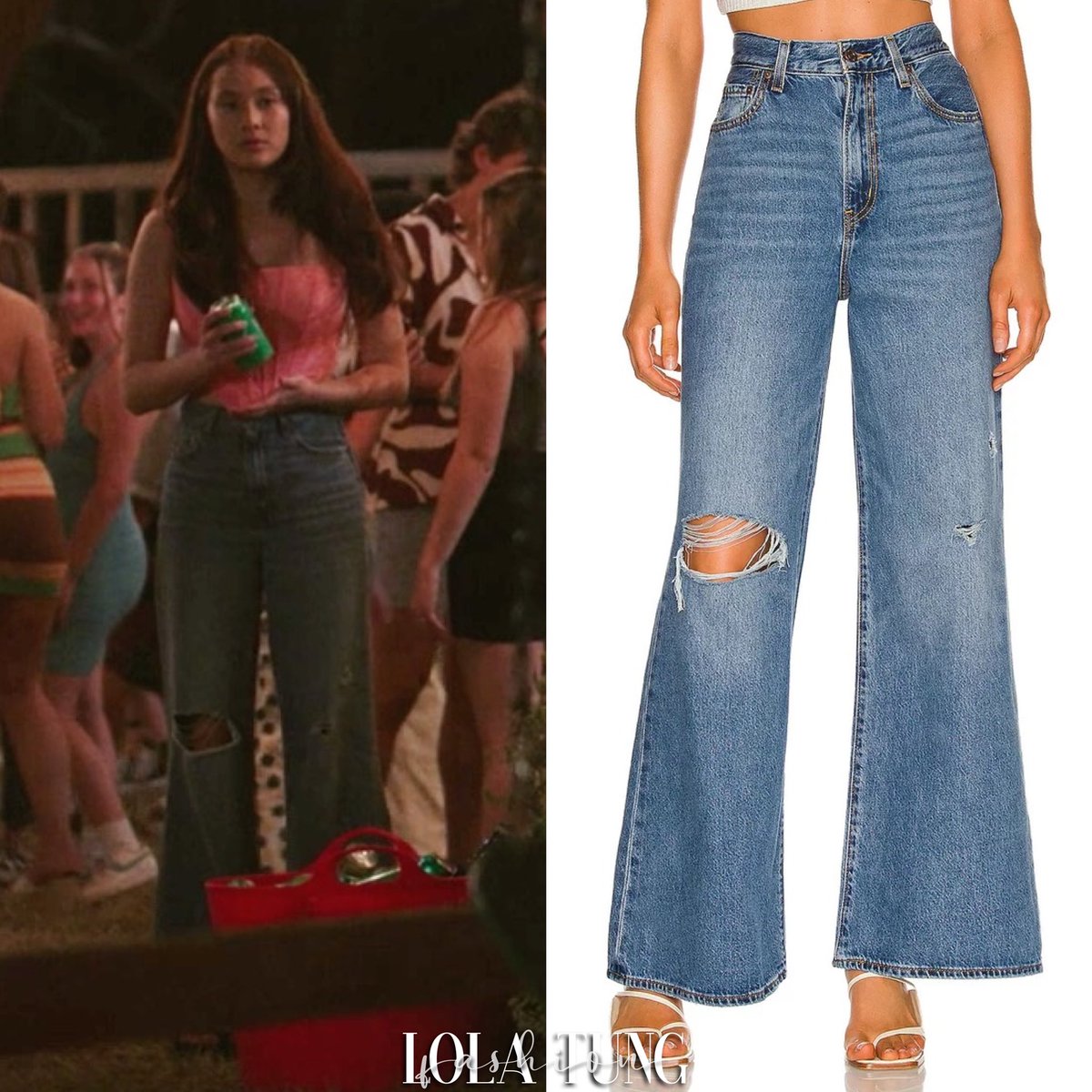 lolatungfashion's tweet image. Lola Tung as Belly Conklin wears the #Staud ‘Alice Top’ (Sold Out) and a pair of #Levis ‘High Loose Flare Jeans‘ (Sold Out) in #TheSummerITurnedPretty Season 2 | Episode 1: “Summer Lost”.