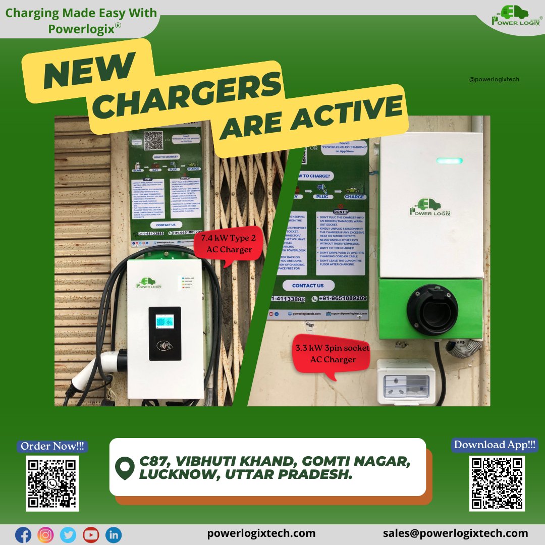 Powerlogixtech's tweet photo. Enabling e-mobility in India⚡
Our Charging Station is live at C87, Vibhuti Khand, Gomti Nagar, Lucknow
Follow @powerlogixtech
. 
. 
#electricmobility #ev #evvehicle #evcharger #charger #electriccar #evchargers #viral #electricvehcilesindia #powerlogix #chargingmadeeasy #ElonMusk https://t.co/S5U9GDw0ej