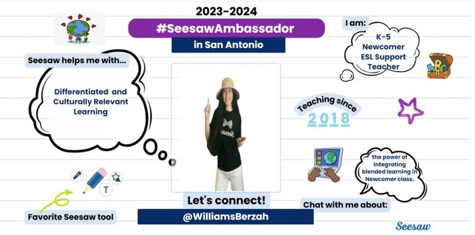 Completed my Refresh Course for Seesaw Ambassadors today!! Looking forward to continue connecting with my fellow teachers!! @Seesaw  @Seesawlearning #Seesaw #SeesawAmbassador @NEISD @NEISD_Bilingual💙🌎