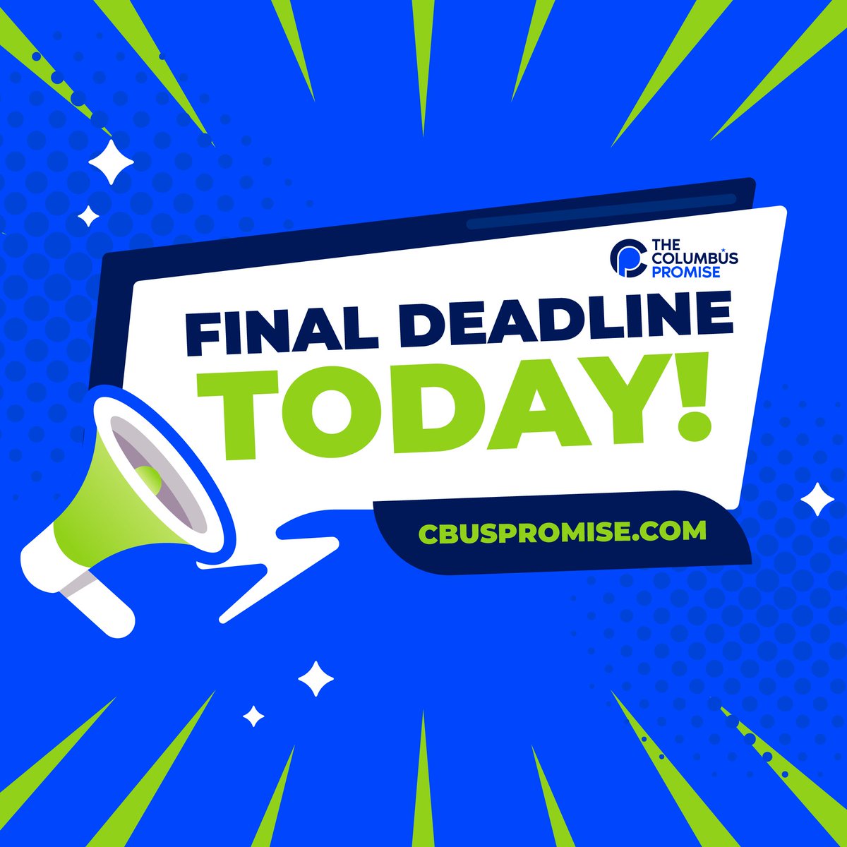 TODAY (7/15) IS THE FINAL DEADLINE FOR THE COLUMBUS PROMISE. DON'T MISS OUT ON FREE COLLEGE TUITION!
To learn more and apply, visit cbuspromise.com TODAY. 

<a href="/ColsCitySchools/">Columbus City Schools</a> <a href="/ColumbusGov/">City of Columbus</a> <a href="/cscc_edu/">Columbus State</a> <a href="/IKnowICan88/">I Know I Can</a> 
 #COLUMBUSPROMISE #TUITIONFREECOLLEGE #CBUSPROMISE #WEPROMISE