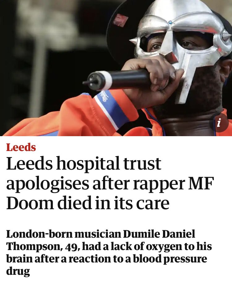 mxmovement's tweet photo. MF Doom was killed by British state neglect in its health system. We utterly denounce this! The Tories are stripping the health service leading to increase in these incidents. https://t.co/6Kb0qtis0r