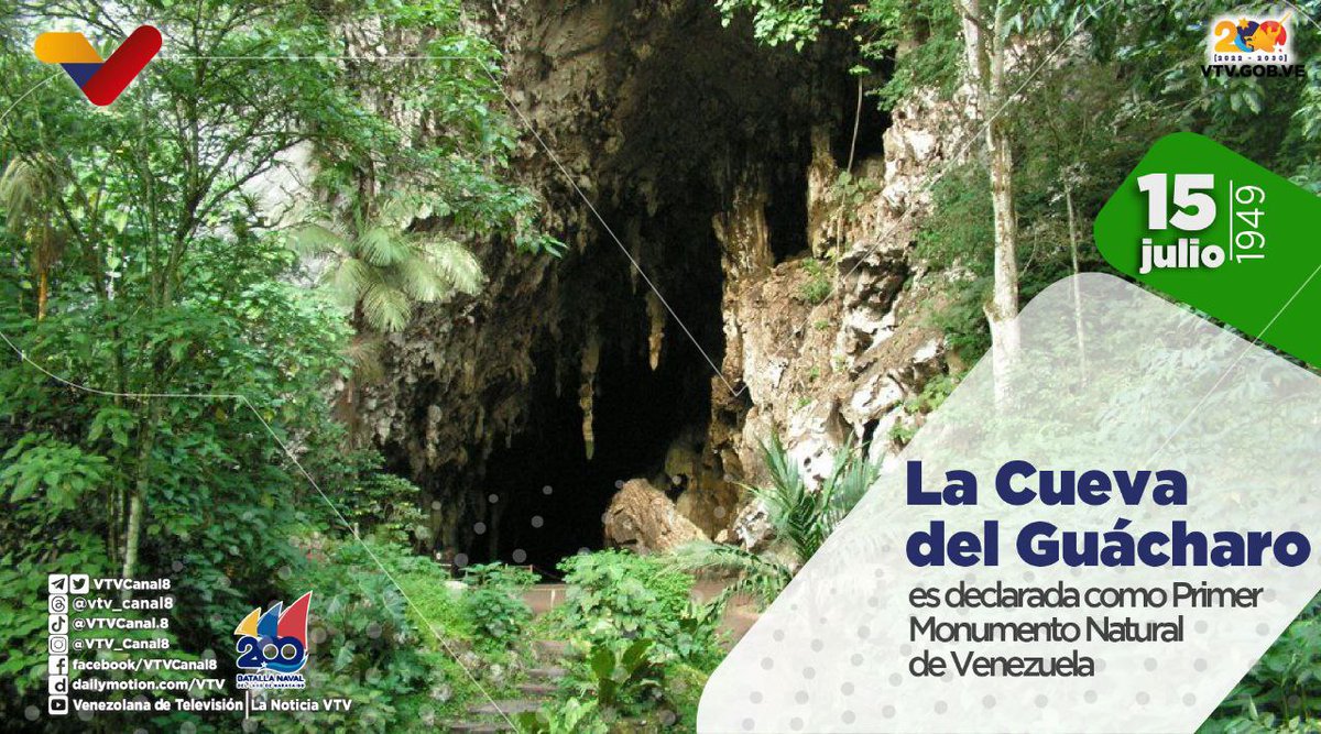 #EFEMÉRIDE🗓️| El #15Jul de 1949, el Santuario Natural la Cueva del Guácharo se decretó como primer Monumento Natural de Venezuela, habitado por la especie única "El Guácharo" es destino turístico popular para amantes de la naturaleza y la aventura.

#FiestaDeLaPalabra