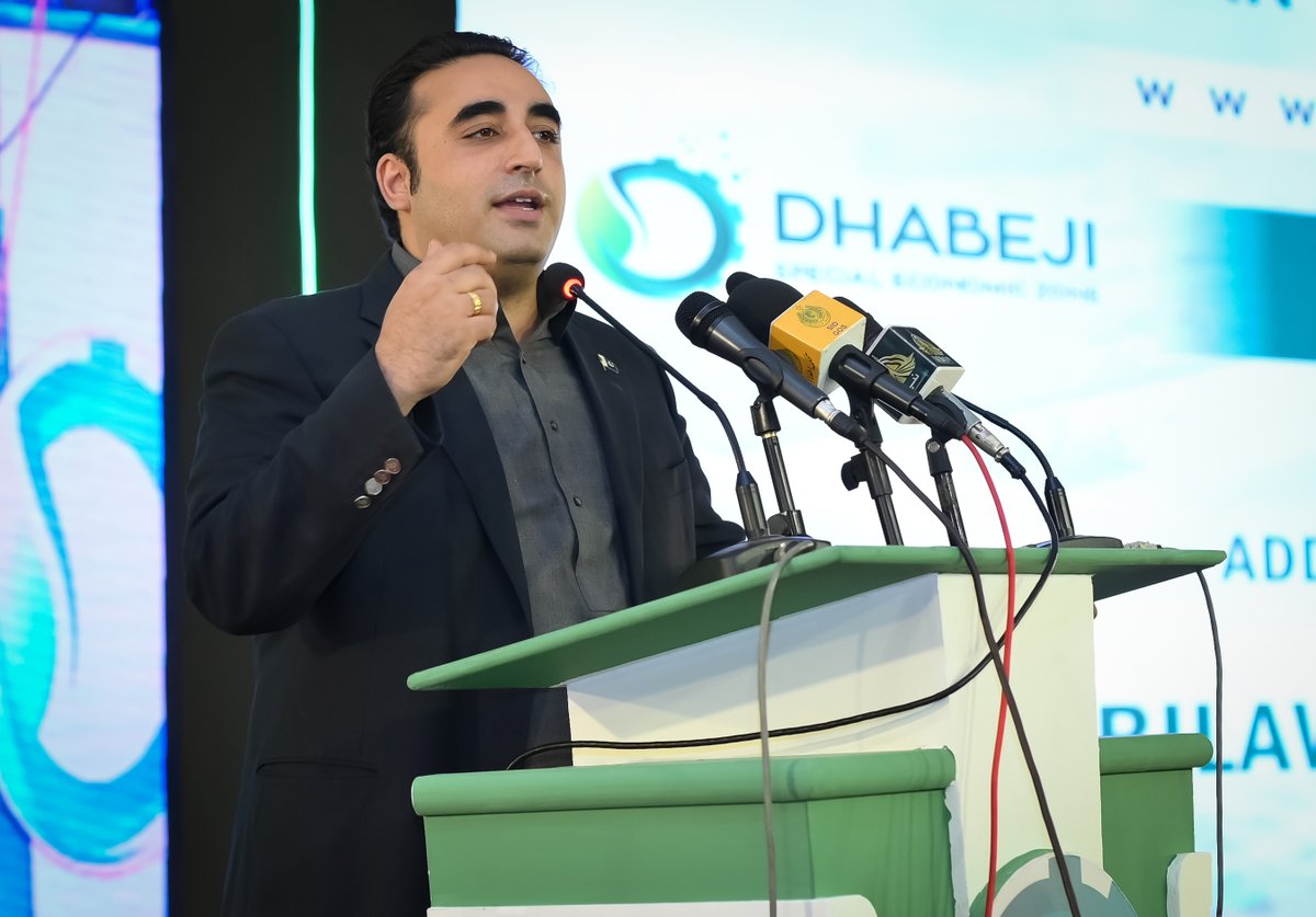 Honourable Minister of Foreign Affairs, Mr. Bilawal Bhutto Zardari delivers a compelling speech at the groundbreaking ceremony of #DhabejiSEZ, emphasizing international cooperation for the success of Sindh's economic growth.