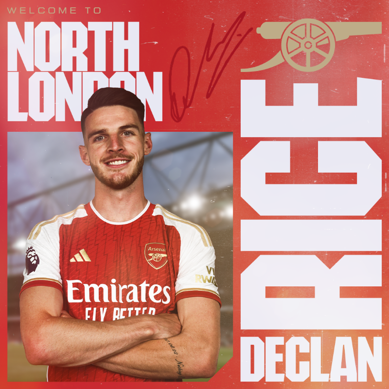 Arsenal's tweet photo. Declan Rice. The Arsenal.