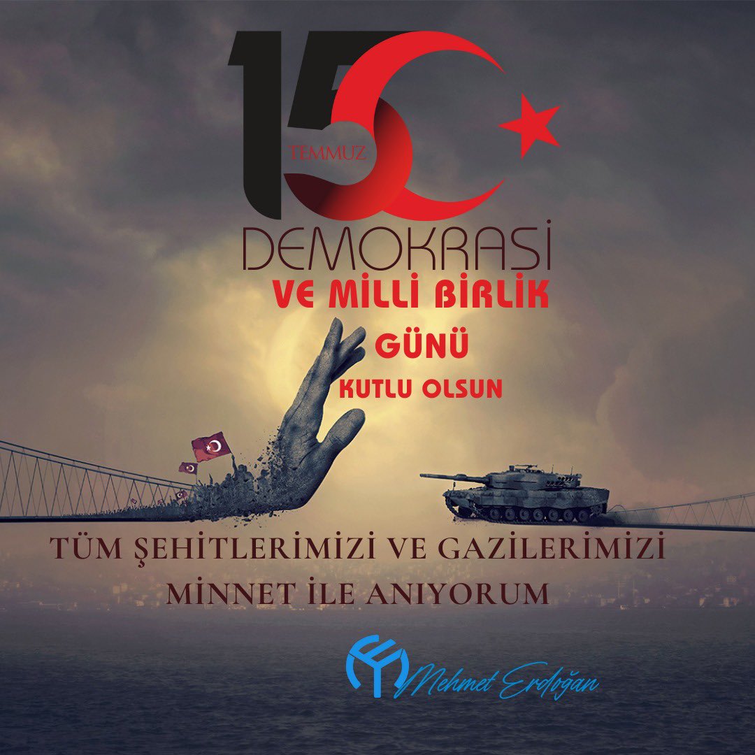 Tüm Milletimizin 15 Temmuz Demokrasi ve Milli Birlik Günü kutlu olsun. Bu vesile ile Ülkemiz için mücadele eden tüm Şehit ve Gazilerimizi saygı, rahmet ve minnetle anıyorum.