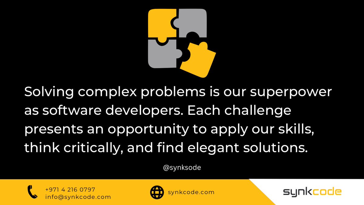synkcode's tweet image. We at Synkcode embrace the excitement of problem solving. Let’s collaborate and thrive! #ProblemSolving #DevLife #ITsolutions #softwaredevelopment