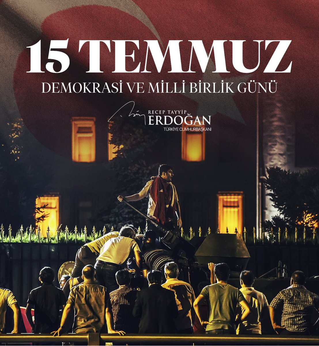 15 Temmuz’da devletine, milletine, istiklâline, iradesine sahip çıkarken şehit düşen kahramanlarımıza Allah’tan rahmet diliyor, Gazilikle şereflenen, darbecilere geçit vermeyen tüm kardeşlerime şükranlarımı sunuyorum. 15 Temmuz Demokrasi ve Millî Birlik Günümüz mübarek olsun. 🇹🇷