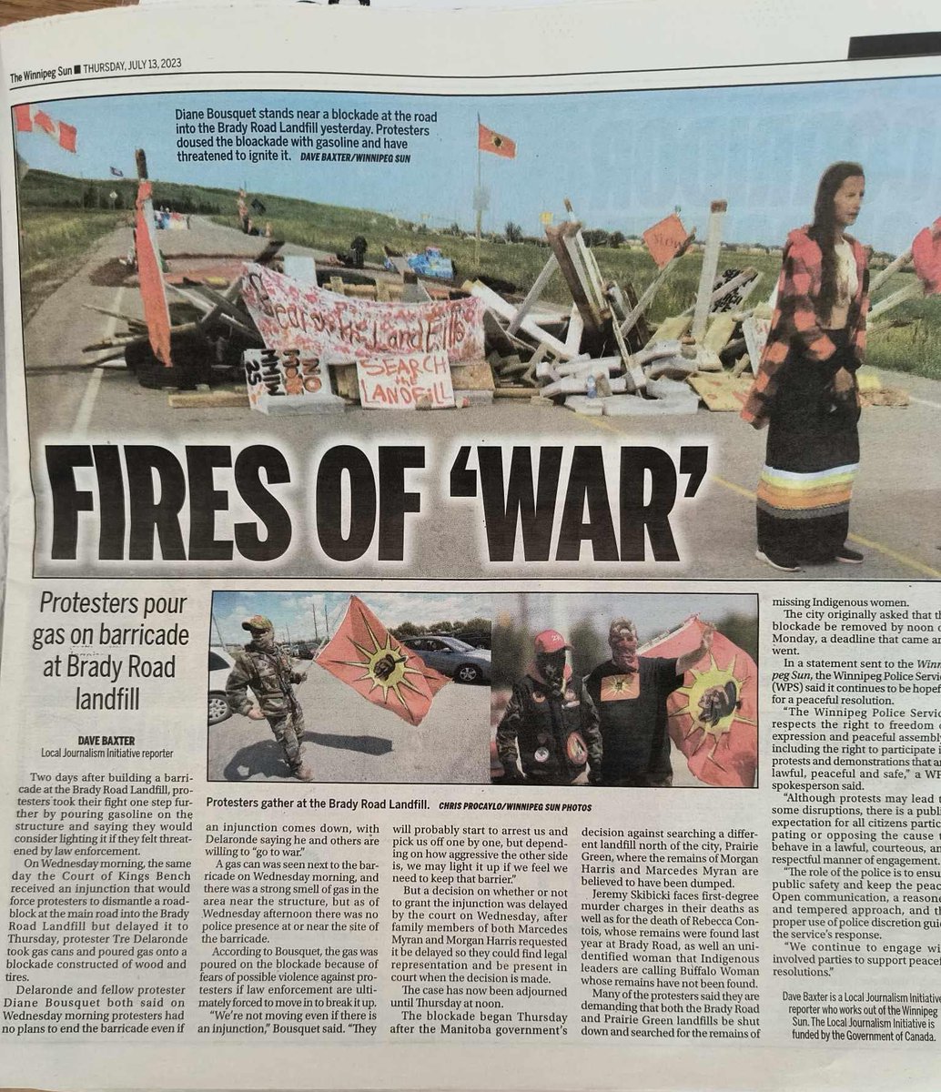 Songstress28's tweet image. My heart is in my throat. What’s happening in Winnipeg at the Brady Landfill blockade is so much more than meets the eye. The prospect of people being forcibly removed by police with an injunction; the Native women’s bodies in the dumps; their daughters demanding justice &amp;amp; on the…