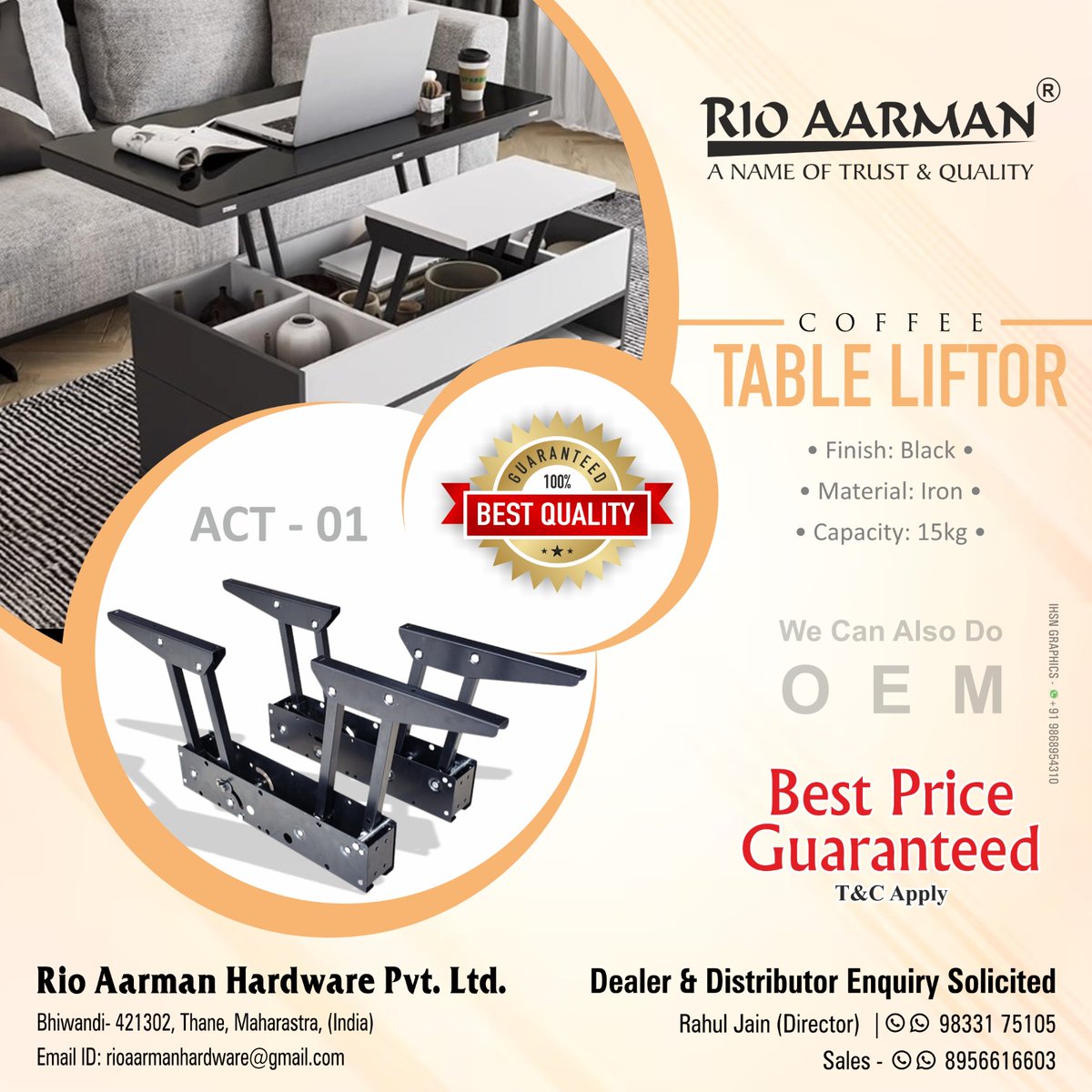 “𝐑𝐈𝐎 𝐀𝐀𝐑𝐌𝐀𝐍 𝐇𝐀𝐑𝐃𝐖𝐀𝐑𝐄' have best and powerful table lifter which will add more powers to your tables.

#rioaarmanhardware #Aaro #hardwarestore #AutoHinges #SlidingTrackRollers #Tendombox #hardware #OEM