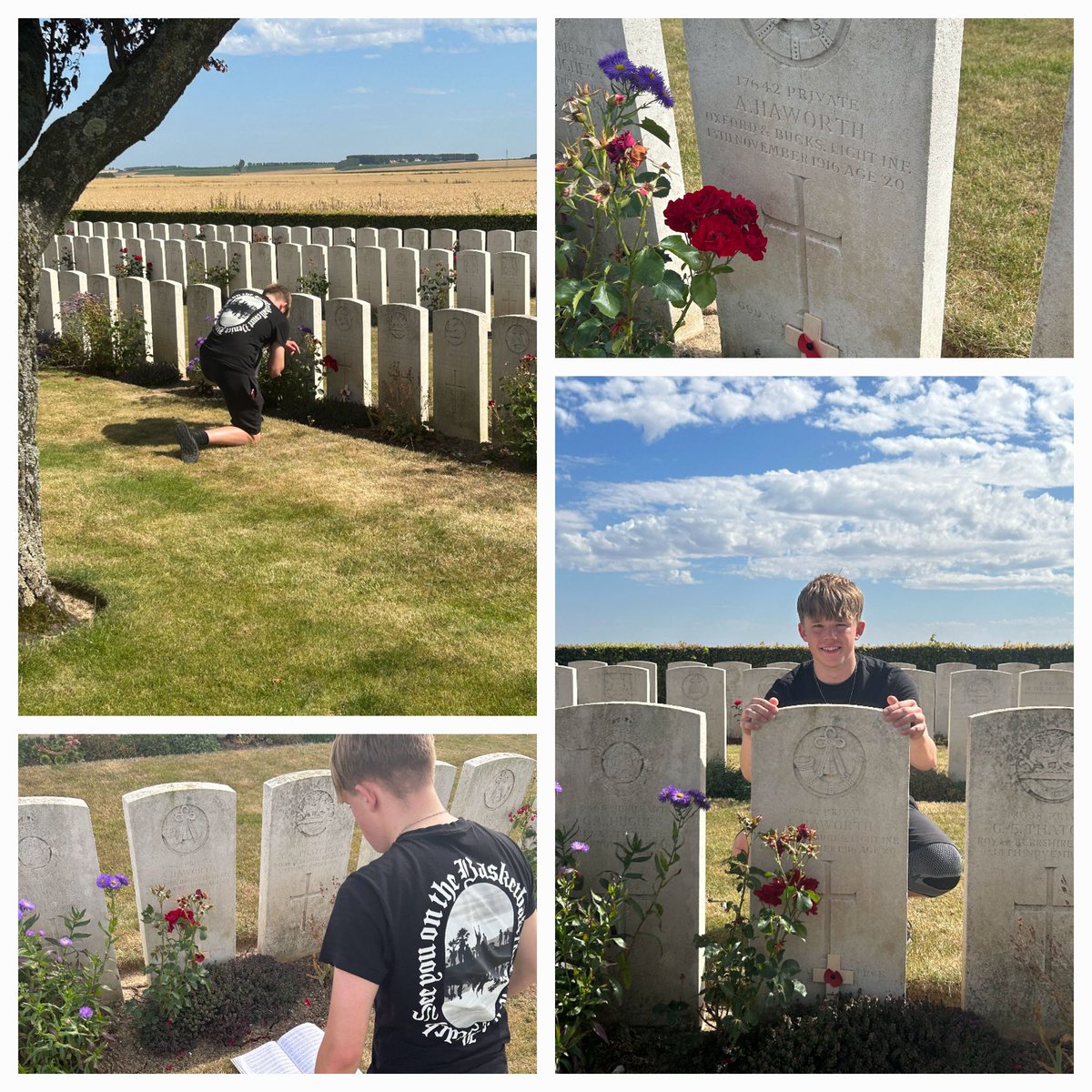 MrCookHHS's tweet photo. Logan had a family member buried in the Munich Trench Cemetary on the Somme. We were determined to do all we could to get our pupils to their fallen. So cue a two mile, uphill jog for him and Mr Trickett. It was certainly worth the effort. @HaslingdenHigh #AdaptableTravel https://t.co/HIVuwdkwV6
