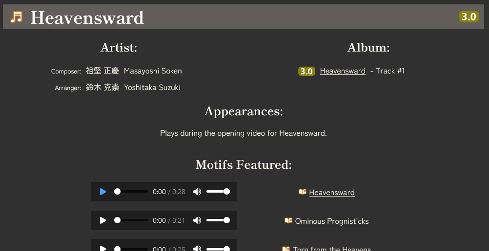 Esbylion's tweet photo. I've made a website about the Final Fantasy XIV soundtrack! It shows off all the motifs I know about (which is ~110 or so!). It's my first webdev project, so feedback is appreciated, but also it's just a cool thing you can check out

https://t.co/QNB7Mu3tHX https://t.co/DqF3RhH2Ro