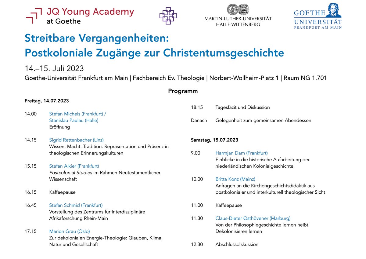 Gerade beginnt der zweite Tag des Workshops.

Die lebhaften Diskussionen über Chancen und Grenzen postkolonialer Ansätze in der Christentumsgeschichte gehen weiter!