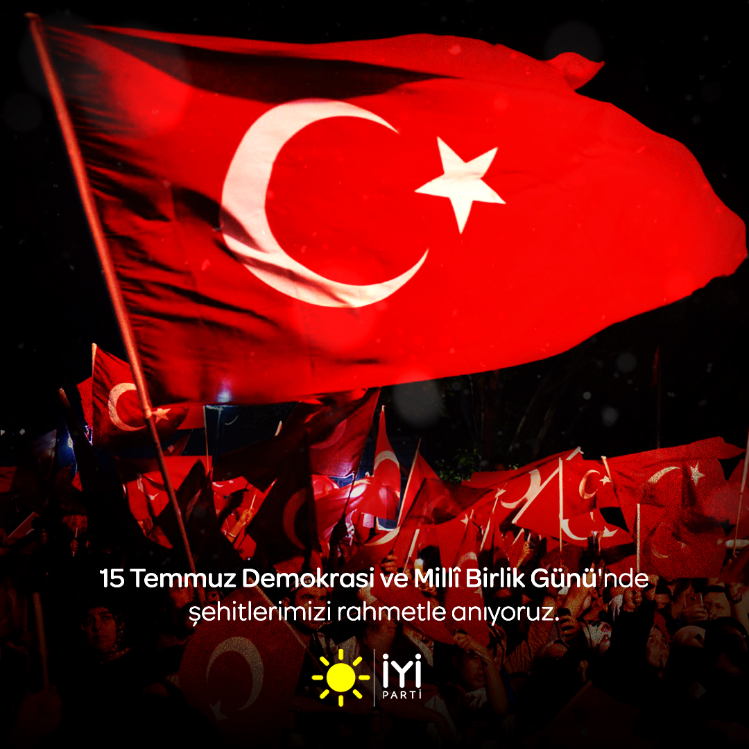 iyiparti's tweet photo. Demokrasiye olan inancımızın, birliğimizin ve beraberliğimizin gücüyle alçak terör örgütüne karşı dimdik duran aziz milletimizin #15Temmuz Demokrasi ve Millî Birlik Günü kutlu olsun.

Şehitlerimizi rahmetle anıyor, gazilerimize sağlıklı ömürler diliyoruz...🇹🇷 https://t.co/bPZpajG9jj