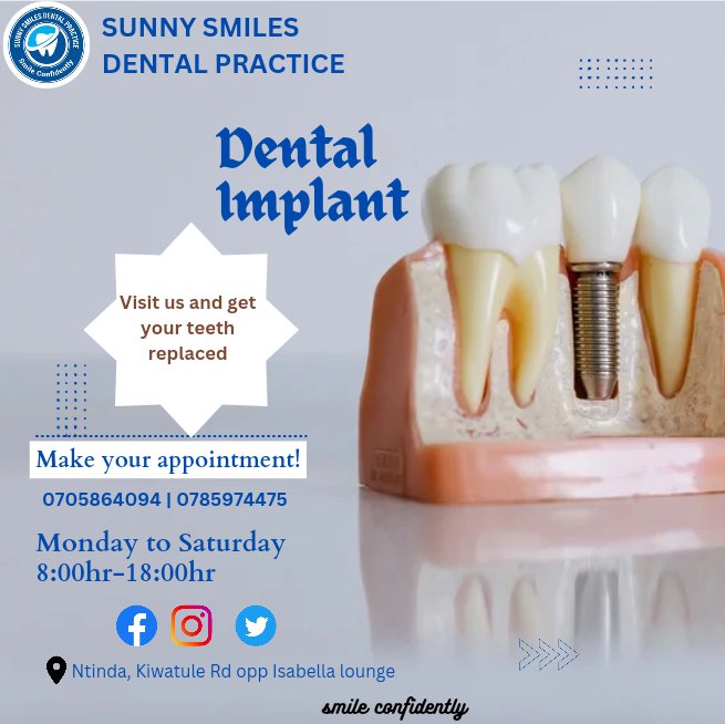 SmilesPractice's tweet image. Do you want to replace your broken or damaged teeth? Come to Sunny Smiles because we have the best dental implant services.
Make a booking on 0705864094/0785974575
#dentalprofessionals #dentalcare #SEVENbyJUNGKOOK #JungKook #TOTP #UkraineRussianWar