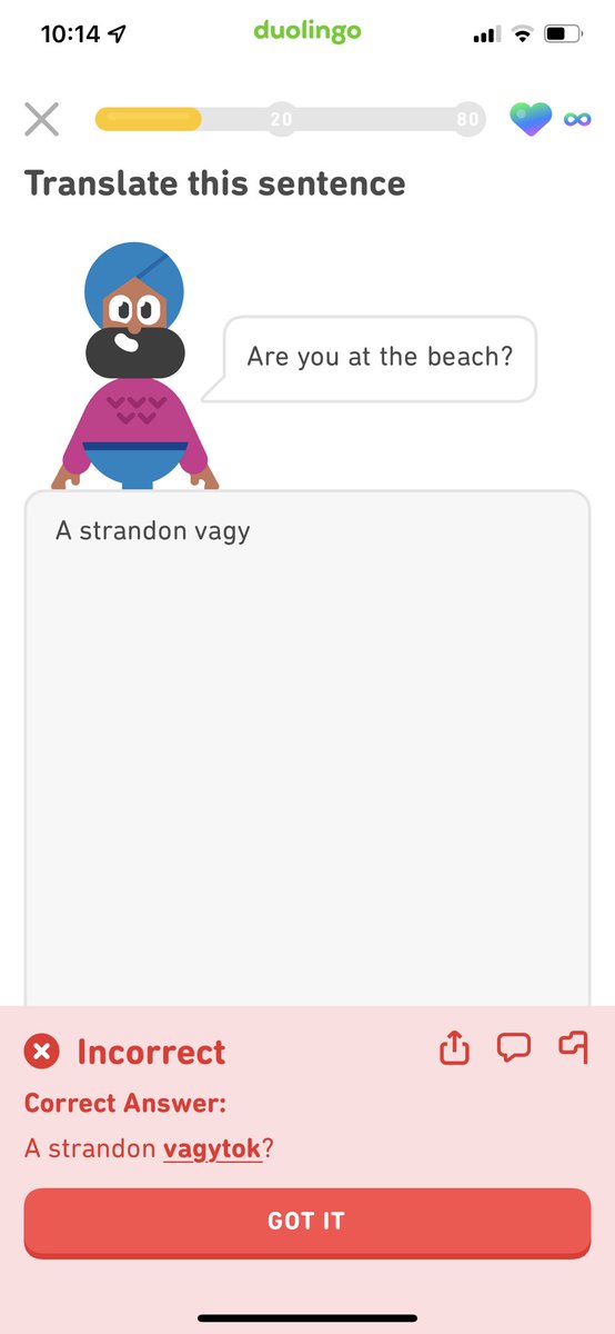radinyad's tweet photo. @duolingo  today this app is getting on my nerves. A bunch of correct sentences are marked wrong! Get someone who speaks English on your team, ‘cause it’s been getting more ridiculous over time. https://t.co/i2Ownawa8v