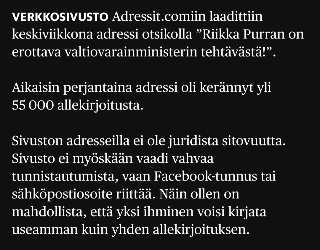 TereS_Arkisto's tweet photo. Moni media uutisoi Purran eroa vaatineesta adressista, joka on luotu ja allekirjoitettu anonyymisti. Listalla mm. venäläisen botin tehtailemia allekirjoituksia. Lapasyöttö Putinille.
Mihin katosi huoli informaatiovaikuttamisesta @hsfi, @iltasanomat, @iltalehti_fi, @yleuutiset? https://t.co/x1fHTTaXAe