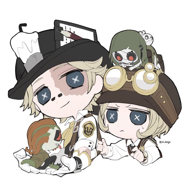 hat blonde hair multiple boys male focus button eyes blue eyes chibi  illustration images