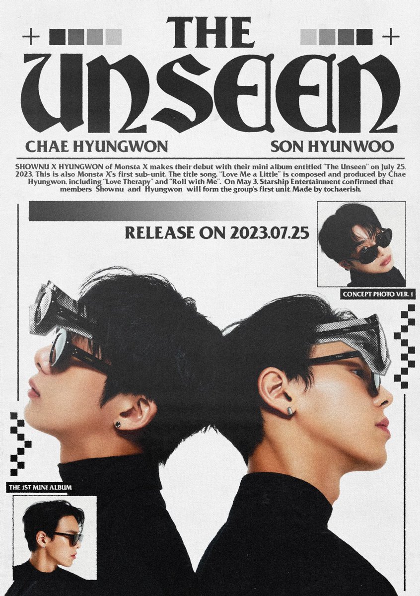 tochaerish's tweet photo. THE UNSEEN

SHOWNU X HYUNGWON

Release on 2023.07.25 6PM (KST)

#셔누 #형원 #SHOWNU #HYUNGWON
#몬스타엑스 #MONSTAX #MONSTA_X #THEUNSEEN https://t.co/GZZNRPLzES