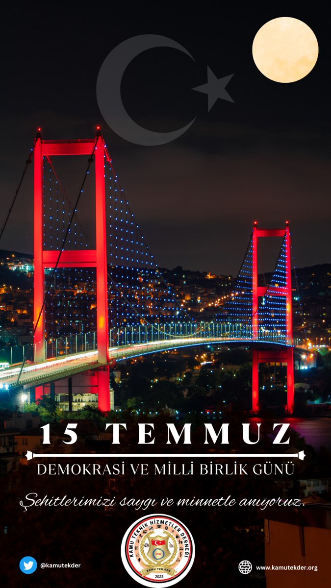 15 Temmuz Demokrasi ve Milli Birlik Günü dolayısı ile tüm şehitlerimizi rahmet, gazilerimizi minnetle yad ediyoruz.
Kahraman Türk milletinin Demokrasi Bayramı kutlu olsun!
<a href="/kamutekder/">Kamu Teknik Hizmetler Derneği</a>
#15Temmuz