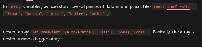 pratham_sikka's tweet photo. Since I'm learning JS and web dev, I'd love to start this series of my crisp learnings every day! Hope this helps. I named it 'Tech Tidbits'
#TechTidbits-1
How a foodie learns arraysπ
Ref: My notionπ
#techtips #webdev #coding #programming #100DaysOfCode
Thank you friends:) https://t.co/8S5XiWR6Bj