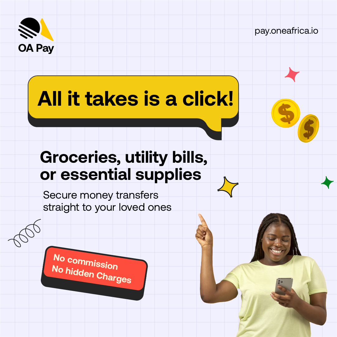 oapayco's tweet photo. Bringing comfort to the doorstep, no matter the distance 🌍
Ensure your loved ones back home have everything they need, even with miles away, only with #OAPay!🛒🛍️
#RemittanceForNeeds #DailyNecessities #Essentials #FinancialStability #OneAfrica #BestRates #SendMoney #Diaspora https://t.co/AFVqo0dhRM