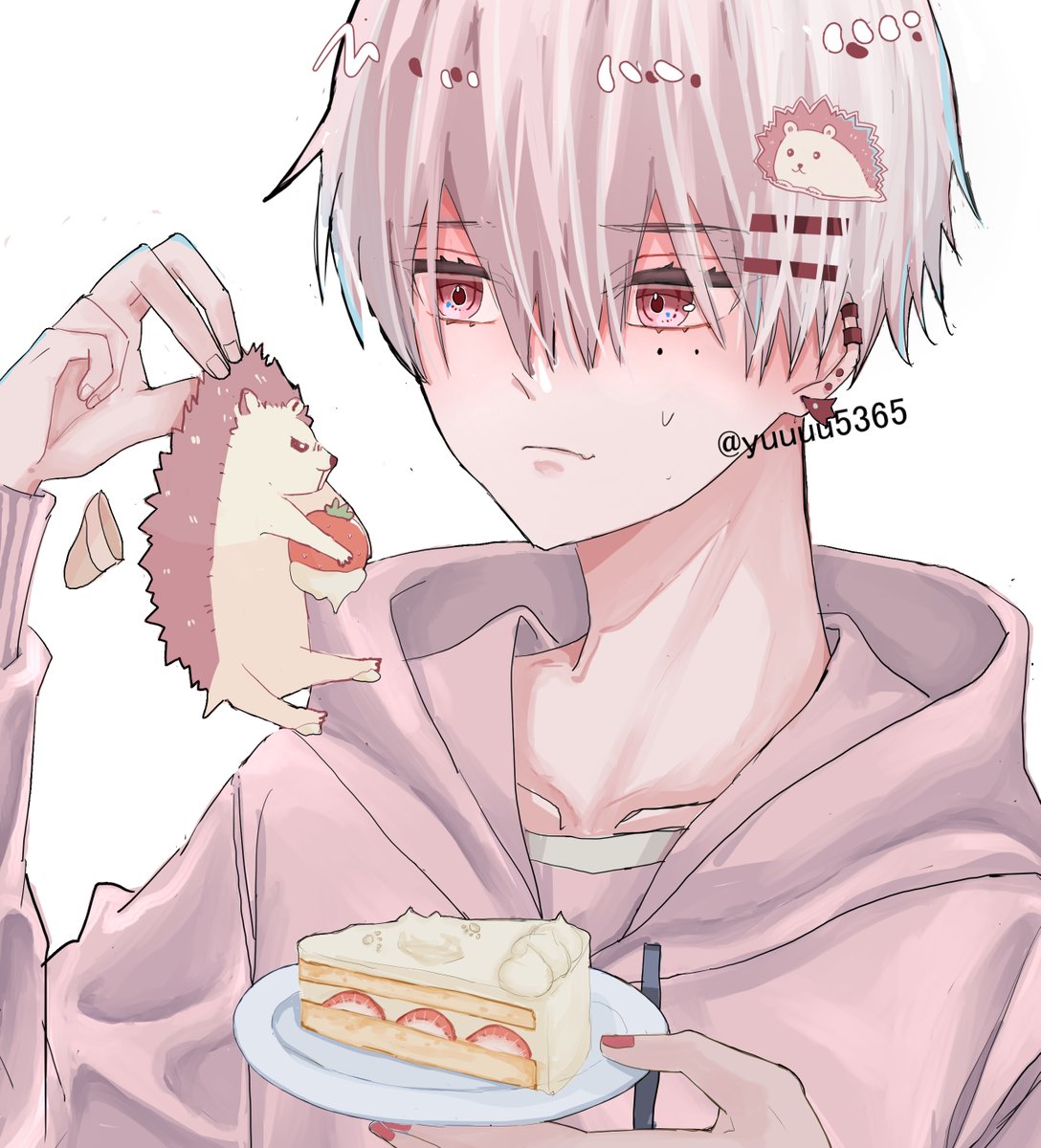 「#創作男子 #イラスト 苺を盗み食いしようとしてつかまったハリネズミ」|ゆうりのイラスト