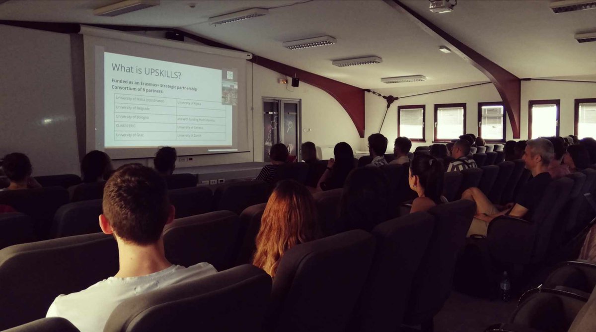 Stavros Assimakopoulos zooming in at the summer school to introduce the project’s aims, outputs &amp; activities to our 30+ students currently at Petnica Science Centre, Serbia for our much-awaited summer school!
#upskills #UPSKILLSsummerschool #language #linguistics <a href="/CLARINERIC/">CLARIN ERIC</a>