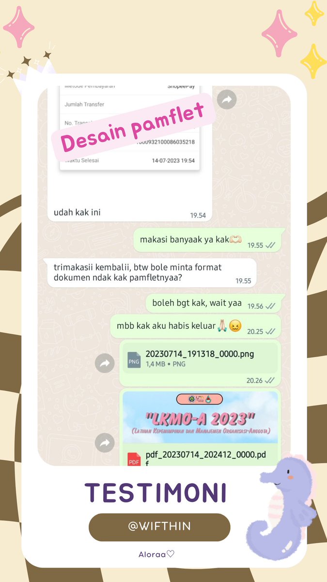 wifthin's tweet image. 🏹Testimoni aloraa🌷♡⋅₊˚. #jokitugas desain revisi pamflet #zonauang