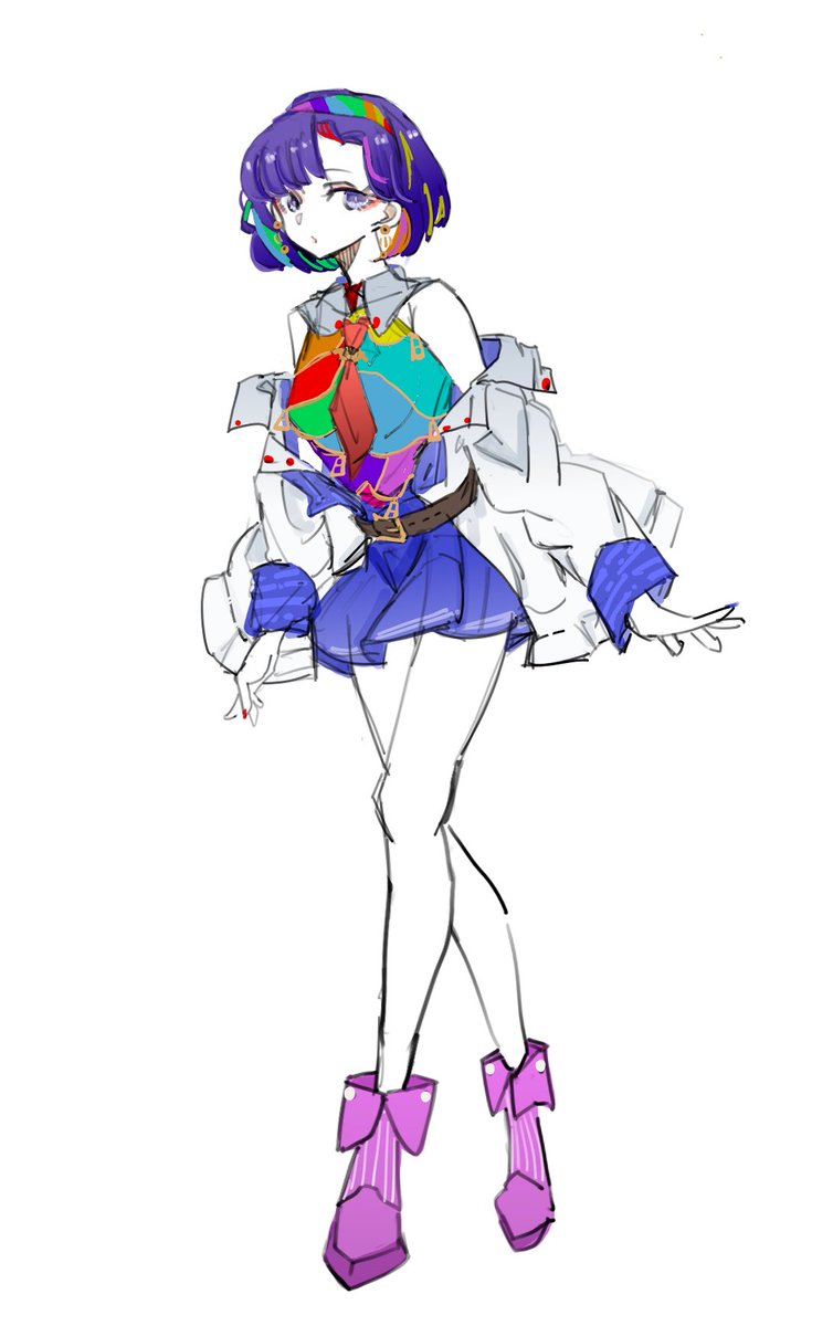 tenkyuu chimata 1girl solo skirt short hair adapted costume white background rainbow gradient  illustration images