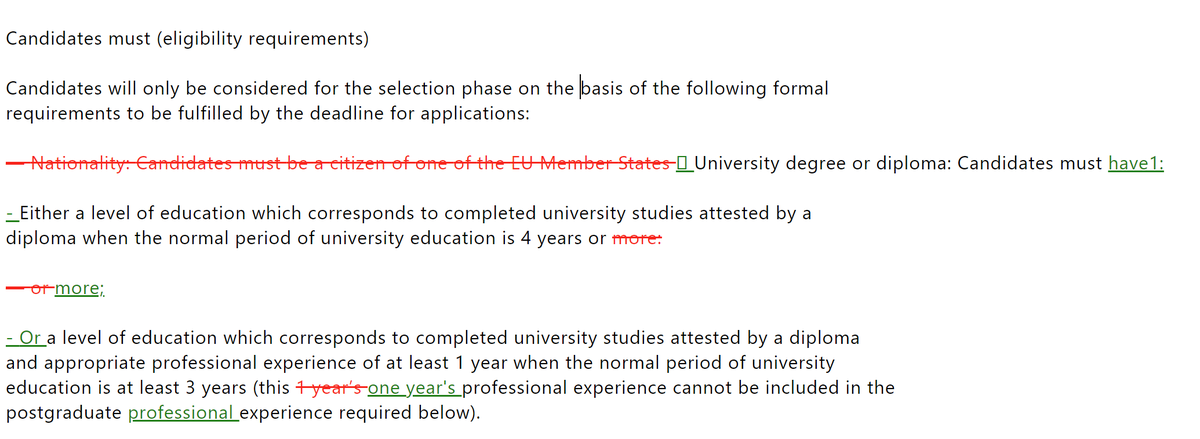 Quand on fait un diff entre la fiche de poste de 2023 qui a permis à Fiona Scott Morton d'être nommée Chief Economist en charge de la concurrence, et la même fiche de poste précédente, on voit que l'évidente condition de nationalité européenne a été supprimée. A la demande de qui