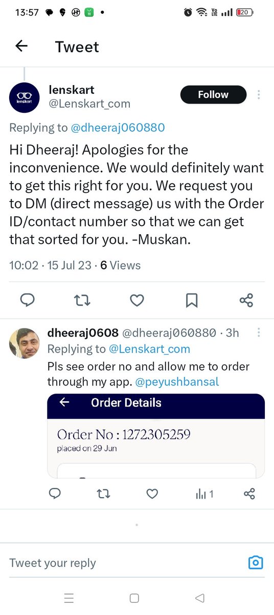 dheeraj060880's tweet photo. @Lenskart_com @peyushbansal
Still matter not resolved Muskan
Even no reply https://t.co/FbiswMj5CB