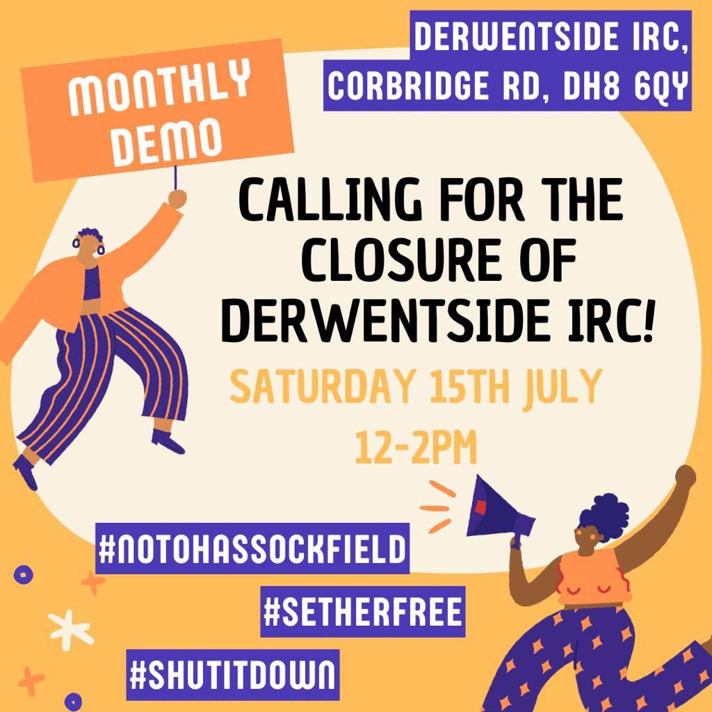 📢📢📢 TODAY!! 📢📢📢

See you at 12pm with your banners, instruments, whistles, and voices! 

Shut down Derwentside IRC! And End Immigration Detention! 

✊🧡✊🧡

#nooneisillegal #migrantswelcome #refugeeswelcome #enddetention #shutitdown #setherfree