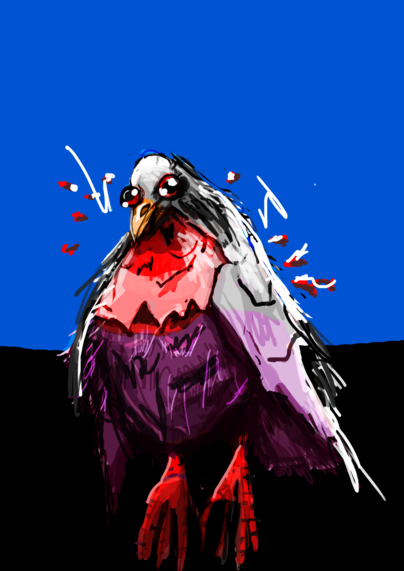 Fan Art! This was the best! We woke up to some amazing art inspired by our Tourist's Guide to OverLondon this morning. This is an OverLondon flightless numpty! (otherwise known as a Gutter Cannon.) Draw by @TheMoonIsFurious@sunny.garden on Mastadon.