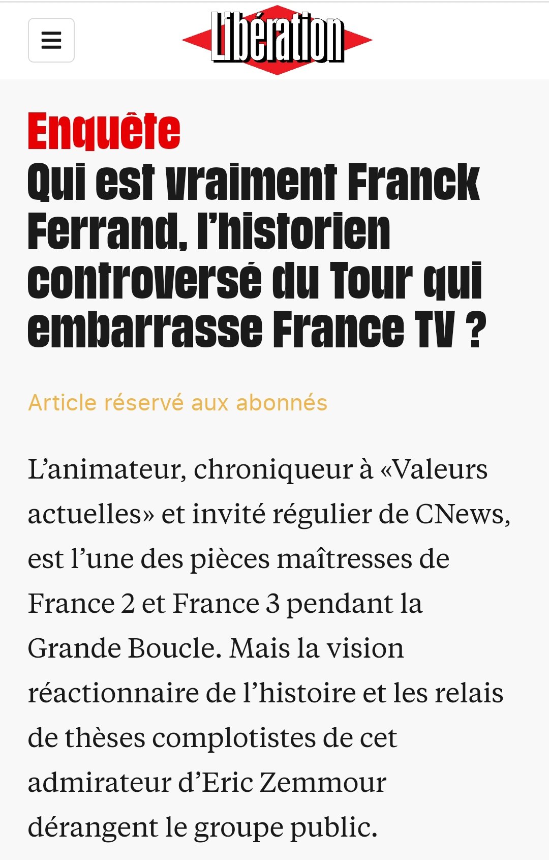 Stéphane POLI on Twitter: "@FranckFerrand attaqué par @libe d'une façon  vraiment extrêmement malsaine et dérangeante. Franck Ferrand, que je ne  connais pas autrement que par la qualité de son travail, est attaqué