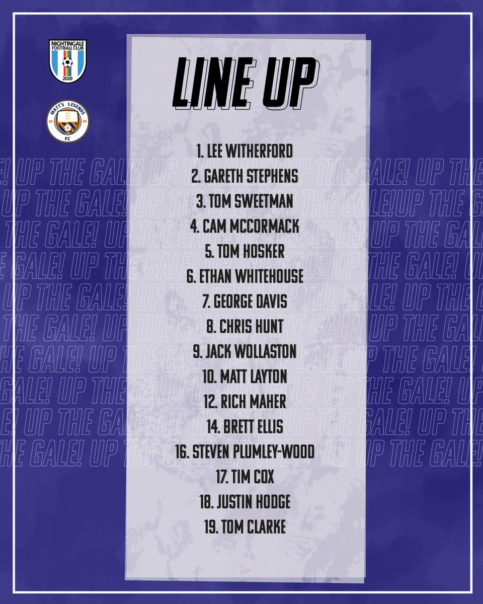 Today's Squad.

12:00 : Royal orthopaedic hospital staff friendly.
14:00 : Nightingale FC V @Mattslegendsfc 

Tickets on the door : £2.50

Shenley lane sports centre, B29 4HZ