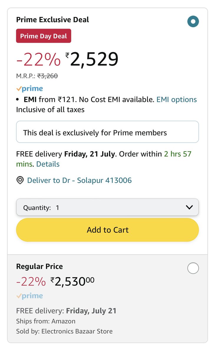 SomnathMatule's tweet photo. @amazonIN The greatest deal exclusively for Prime Members… 😜 https://t.co/j3kR4BKYaJ