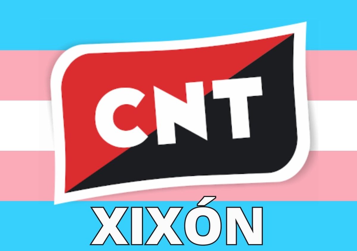 Logotipo de CNT Xixón sobre una bandera trans.