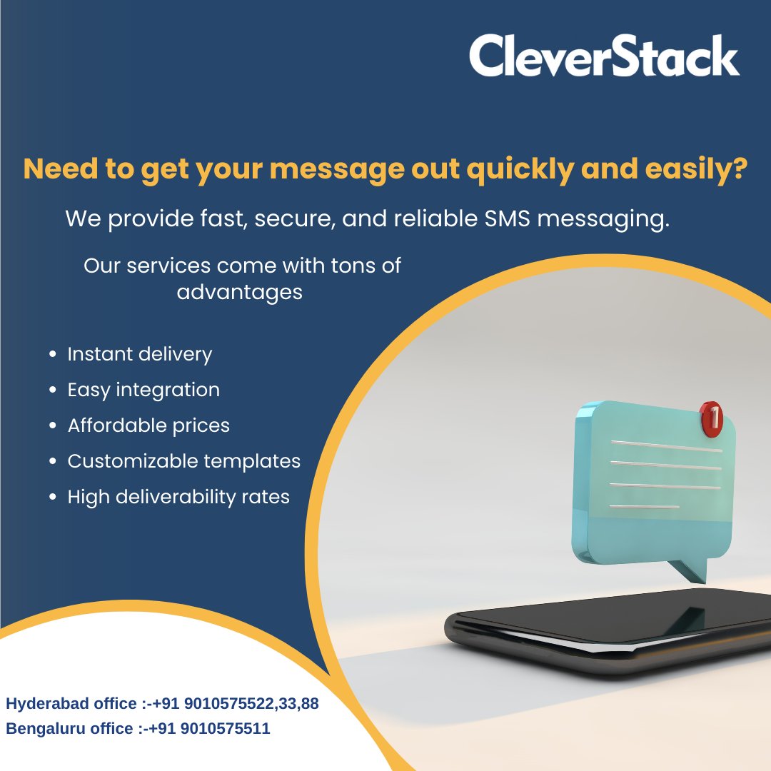 clever_stack's tweet image. Take advantage of our bulk SMS services today and get your message out fast!
cleverstack.in
Hyderabad office :-+91 9010575522,33,88 | Bengaluru office :-+91 9010575511
#cleverstack #bulksms #smsmarketing #bulksmsservice #business #bulksmsmarketing #bulksmsprovider