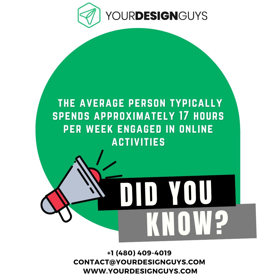 Did you know? 🌐 On average, we spend around 17 hours per week immersed in the digital world! 📱💻 From endless scrolling to virtual connections, our online activities have become an integral part of our lives. 🌍🤳

#DigitalLife #OnlineAdventures #yourdesignguys