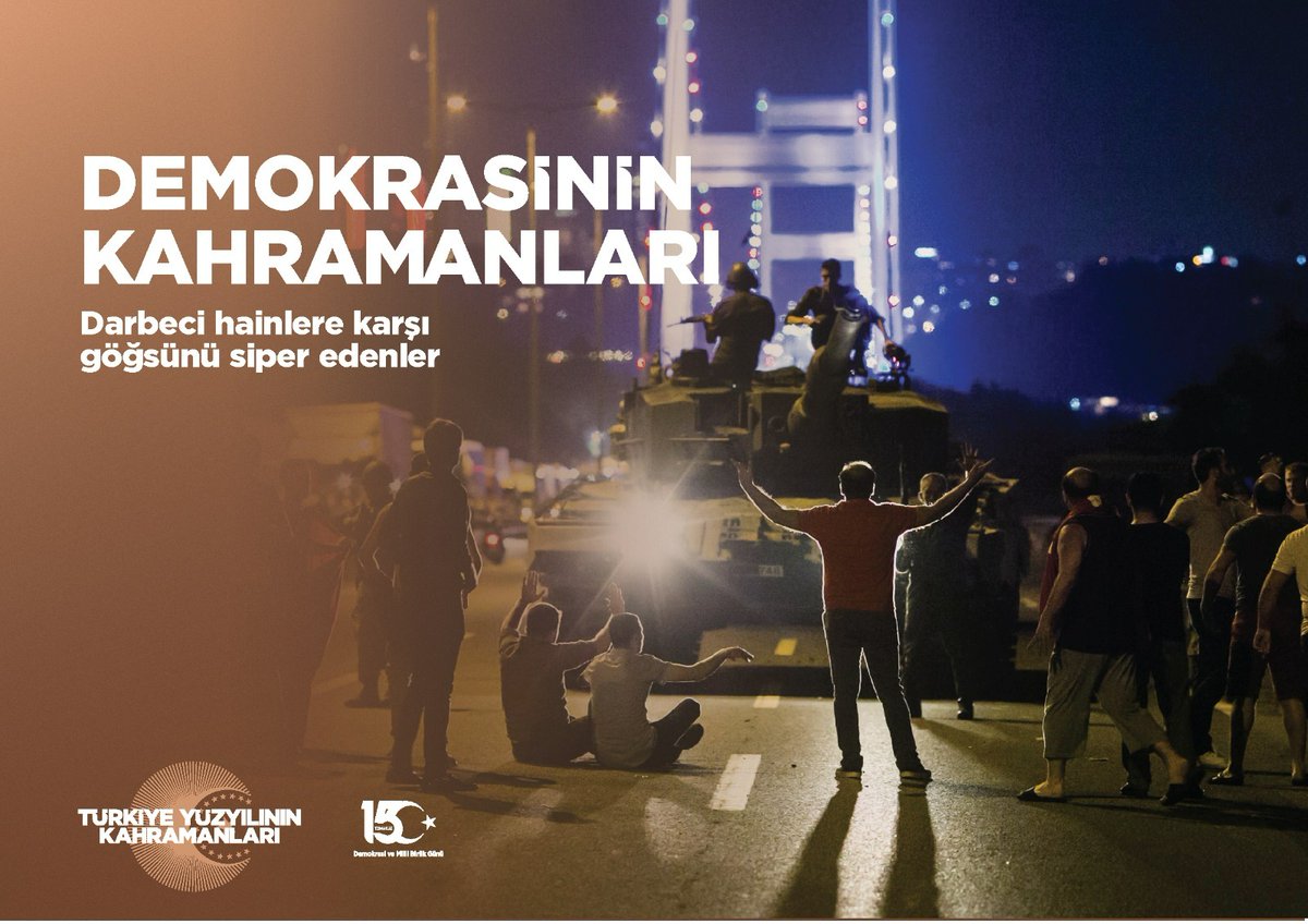 Türkiye'nin Birliğine,
Bağımsızlığına,Özgürlüğüne ve Demokrasisine karşı gerçekleştirilen hain darbe girişimine canını vatanı ve ülkesi uğruna siper ederek şehit olan Kahramanlarımıza Allahtan rahmet ,Gazilerimize şükranlarımı sunuyorum.
15 Temmuz Milli Birlik Günü Kutlu Olsun