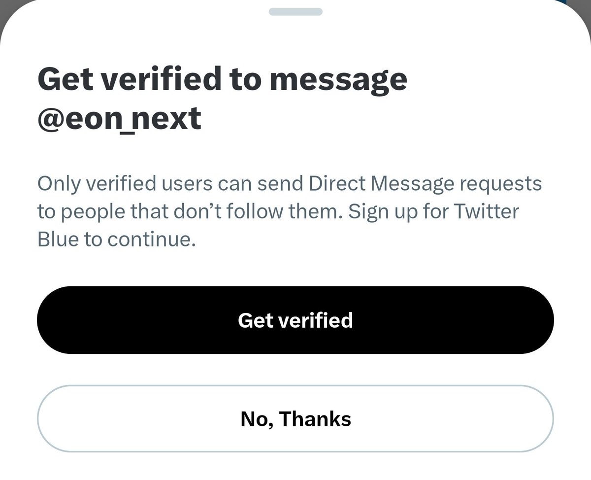 Savity's tweet photo. @eon_next OK, so I guess I need to pay to message you on Twitter. No thanks.. https://t.co/K4Aq07Ze2F