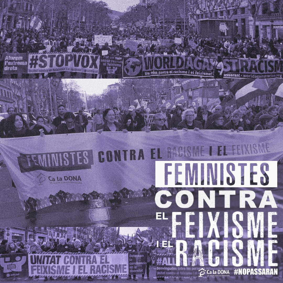 Feixisme MAI MÉS! Aturem i aixafem juntes la repressió contra els drets que han costat
anys d’acció feminista aconseguir! 
<a href="/caladona/">Ca la Dona</a> <a href="/UCFRcat/">UCFR #StopIslamofòbia #StopVOX</a>
#Nopassaran #MaiMés #FeministesContraElFeixismeiElRacisme