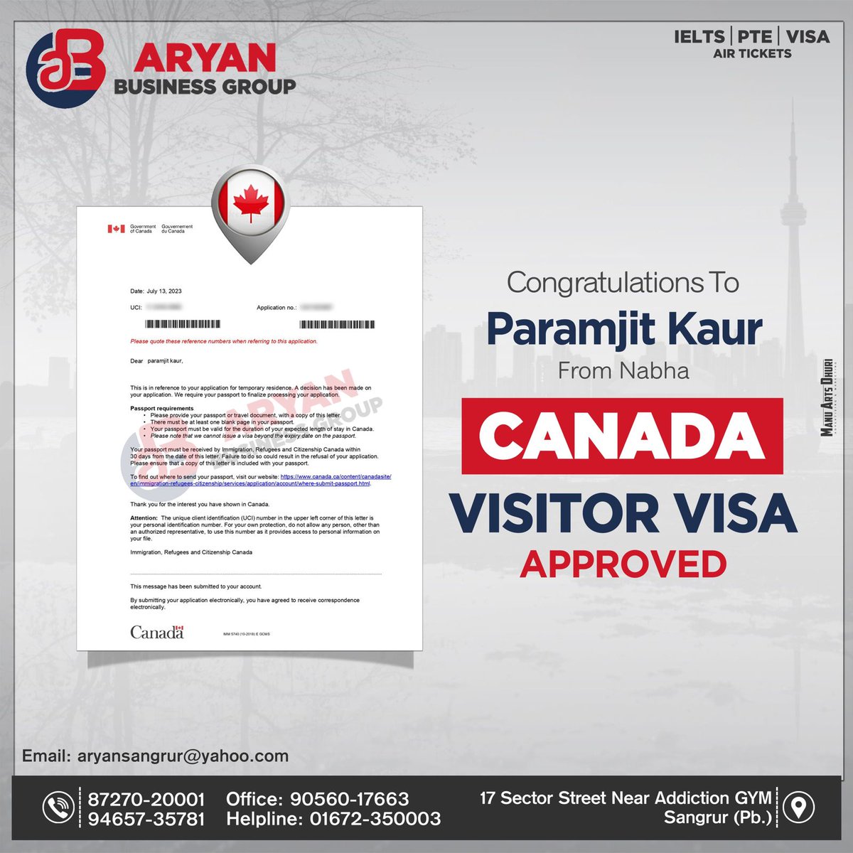 iiderjit's tweet photo. Canada visitor visa approved Aryan group https://t.co/hVeot6Vy7d